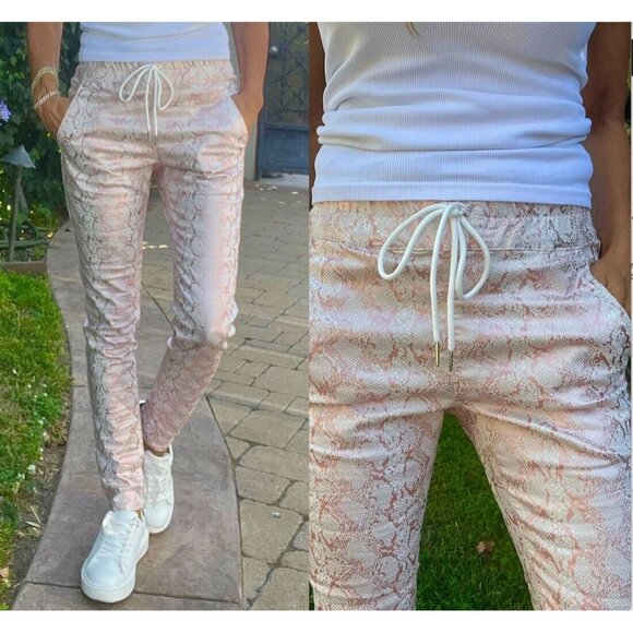Bevy Flog Size 24 Rose Gold Pink Python Snake Shely Drawstring Pull On Pants - Picture 11 of 11